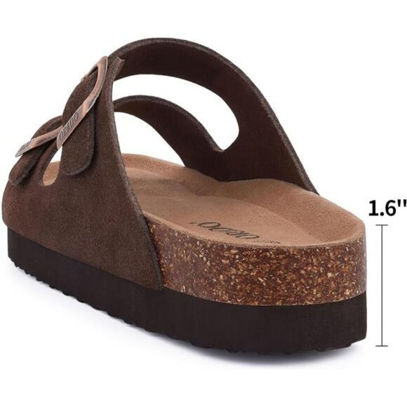 Platform Suede Sandals for Women Cork Footbed Adjustable Buckle Summer Slides - Picture 4 of 8